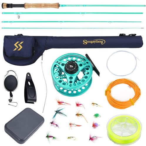 Sougayilang Fly Fishing Rod and Reel Combo, 4 Section Lightweight Portable Graphite Fly Rod and CNC Machined Aluminum Reel Complete Starter Package with Rod Bag-T-7/8
