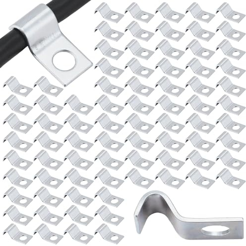 Yaocom 100 Pcs Silver Cable Wire Screw Clips 1/4 Inch, Zinc Plated Steel Clamp Outdoor Cord Clips for Wall Mounting Wire Management
