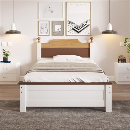 buiesjole Holzbett Kiefernholzrahmen Mit Mittelfuß Jugendbett Für Erwachsene Jugendliche Bett Mit Kopf- Und Fußteil Aus MDF Gästebett Für Schlafzimmer Gästezimmer Weiß Einzelbett 90x200 cm