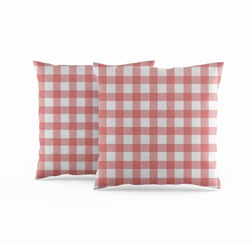 ggaimwf Fundas de Almohada Gingham Paquete de 2 50x50cm Rosa Viejo A Cuadros Casa de Campo Fundas de Cojines Fundas de Almohada para Sofá Sala de Estar Decoración del hogar Funda de cojín disperso