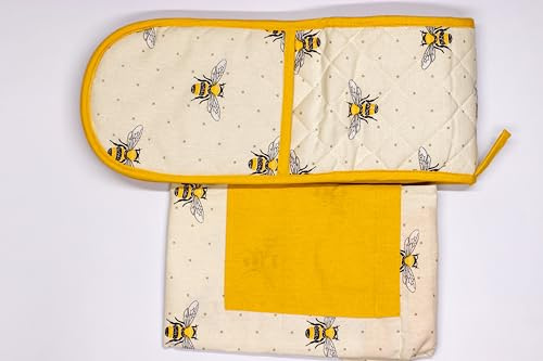 Bees Kitchen Accessories Double Oven Gloves (1 Apron and 1 Double Oven Glove)