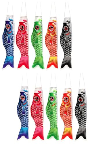 Yardwe 2 Sätze Japanischer Karpfenflaggen- Japanische Fischflaggen Gartenflaggen für Den Außenbereich Robuster Satin Lebendige Grafiken Einfach Aufzuhängen Tragbares Design 5 Stück