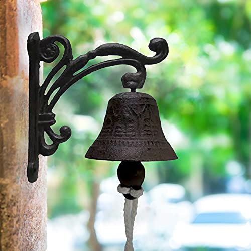 Cast Iron Dinner Bell - Cast Iron Wall Hanging Bell, Decorative Hand-painted Hand Bell, Outside Farmhouse Door Bell, Outdoor Wind Chimes Welcome Sign, Vintage Entry Door Bell For Church, School, Home