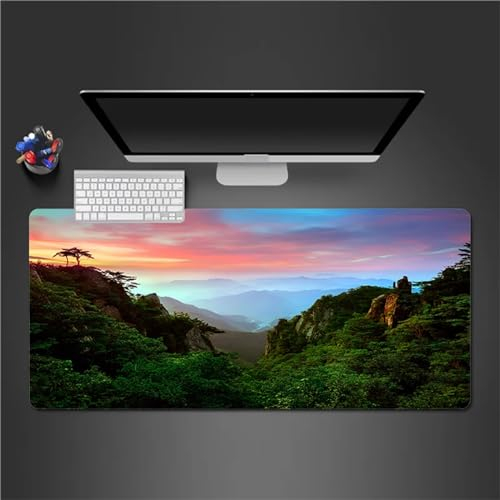 Mauspad XXL, 900x400x2mm Große Berglandschaft Gaming Mauspad, rutschfest Schreibtischunterlage, Waschbares Mousepad mit Vernähte Kanten für Gamer PC Maus und Tastatur