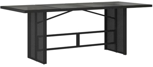 SDWEHO7 Gartentisch mit Glasplatte, PE Rattan Terrassentisch Balkontisch Wetterfest Garten Balkon Esstisch, Hitze- und Wetterbeständig, Schwarz 190x80x74 cm