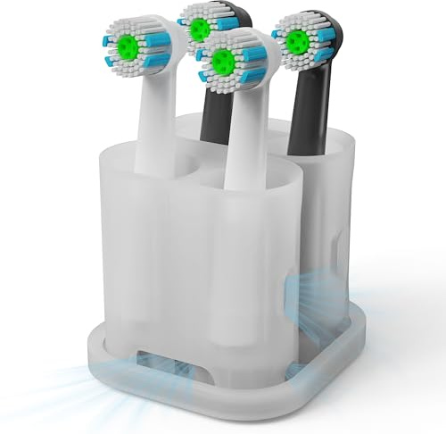 Wingcases - Zahnbürstenhalter (4 Löcher 1 Matten) mit Saugnapf Nicht umfallen, Aufsteckbürsten Halter, für Elektrische Zahnbürste, Bürstenköpfe von Oral B iO, Philips Sonicare, Zungenschaber, Silikon