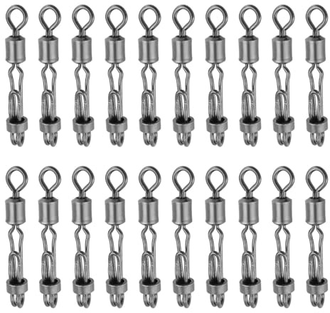 Be In Your Mind 20 Piezas de Pesca Giratoria Longitud 24 Mm Resistencia A La Tracción 36,5 Kg Conector de Línea de Pesca de Carpa Adecuado para Pesca en Agua Dulce Y Salada Acero Inoxidable Y Latón