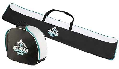 GREMEX Skitasche und Skischuhtasche Set - Starke Skitasche - Skisack Skitasche Set - Wasserfeste Tasche Skischuhe mit Helm - Skisack für 1 Paar Ski - Skischuhtasche mit Helmfach - Ski Zubehör