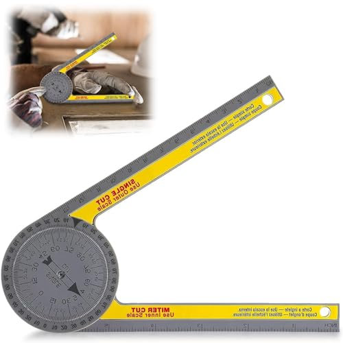 Yuiturt Miter Saw Protractor, 360° Angle Finder Tool, 360 Portable Miter Saw Protractor with Measuring Scales, Inside Outside Miter Angle Finder for Inside Outside Corner Skirting (Yellow)