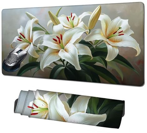 Alfombrilla Gaming,Alfombrilla Ratón Lirio Mouse Pad,Flor Alfombrilla Escritorio Grande 1600x800x3mm,Protector Escritorio Alfombrilla Antideslizante,Mejora Precisión y Velocidad,Accesorios PC X1-1932