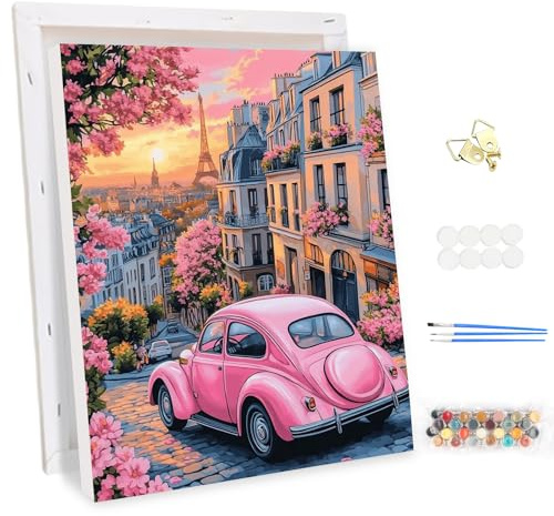 MEIYUDA Malen Nach Zahlen Erwachsene mit Rahmen, DIY Set Paris bei Sonnenuntergang Bastelset, 3 Pinsels Und Acrylfarbe DIY Handgemalt öLgemäLde Kit Als Geschenk und Home Haus Deko 30x40cm