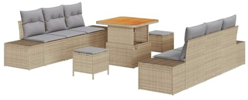 vidaXL Trädgårdsoffset med kudde med lagring 9 pcs Beige och Ljusgrå, Trädgårdsoffor, modern utemöbel, lätt, UV-beständiga material, förvaring, bekvämt på patien