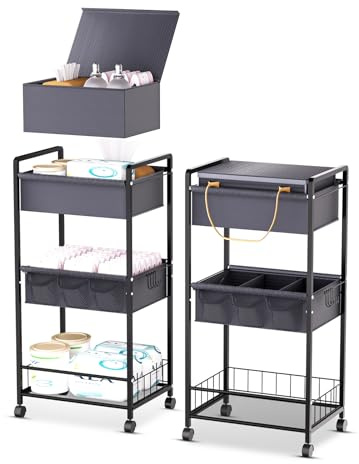 TUDALLK Baby Diaper Caddy Organize-3 Tier RollingDiaper Cart Newborn essentials Diaper2In1 Caddy With Dividers & Removable Diaper Caddy for Nursery Storage Bin CartBedroomBedsideChanging Table & Crib