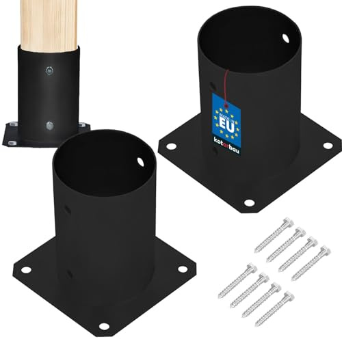 KOTARBAU® 2 stycken Stolpfot - Stolpsko - för Trästolpar - ⌀ 100 mm - Stolphållare - för Fastskruvning - Stål - Pulverlackerad - Svart
