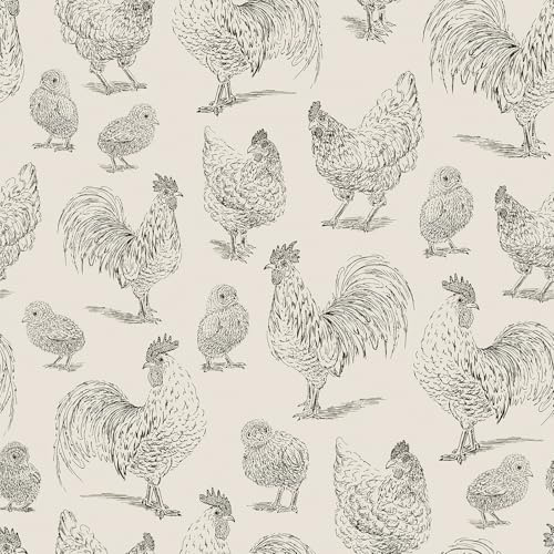 YENHOME Papel Pintado Pared Infantil Animales 44.5x300cm Beige Papel Tapiz Autoadhesivo Diseño de Gallos para Salon Dormitorio Vintage Vinilo Adhesivo Impermeable Animales para Gallinero Granja