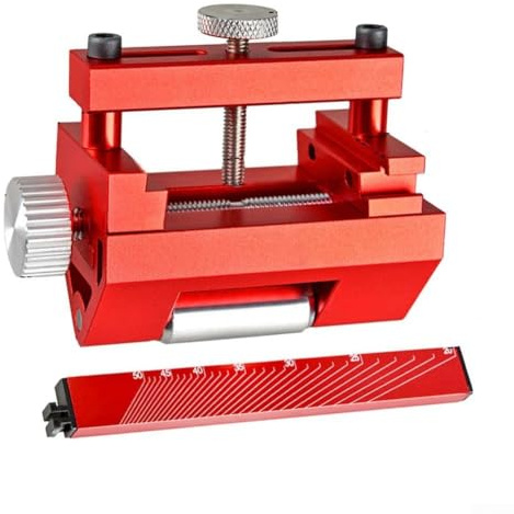 Schleifführung Schärfvorrichtung für Meißel und Hobelklingen, verstellbarer fester Winkel, breite Rolle, passend für 0-6,5 cm, Aluminiumlegierung (rot)