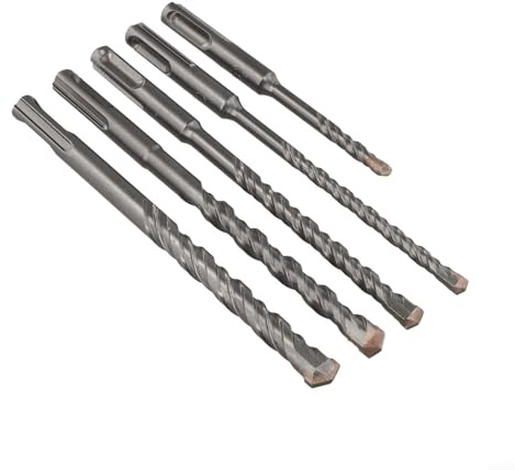 Zilimontt Lot de 5 forets à maçonnerie à pointe en carbure avec double marteau hélicoïdal pour perçage du béton, de la brique et de la pierre - Kit de 5 pièces avec 6 mm, 8 mm, 10 mm et 12 mm