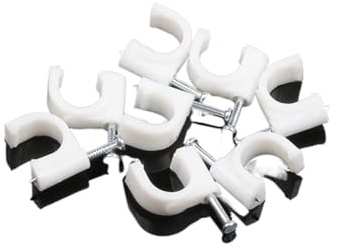 Fermacavi resistenti, Fermacavi con chiodi in plastica bianca da 10 mm, confezione da 100