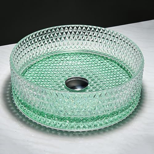 ZYCDP Aufsatzwaschbecken Rund Waschbecken Bad Glas Ohne Hahnloch 360 X 360 X 115 mm Kristallgrün