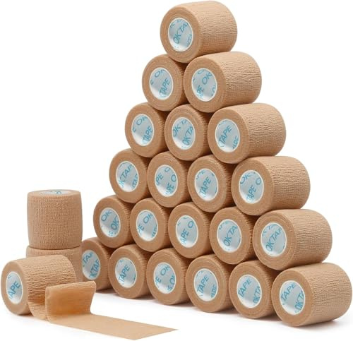 OK TAPE Selbstklebende kohäsive Bandagen, 24 Rollen, für Daumen, Handgelenk | selbstklebendes Sportband aus Vliesstoff, Selbsthaftende Haftbandage Verband Elastische Binde für Finger, 2in×5yards
