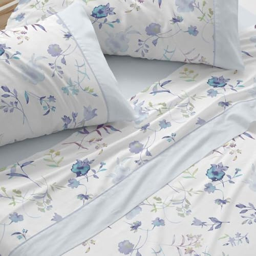 Burrito Blanco Juego de Sábanas 50% Algodón 50% Poliéster Cama 150-160 Azul