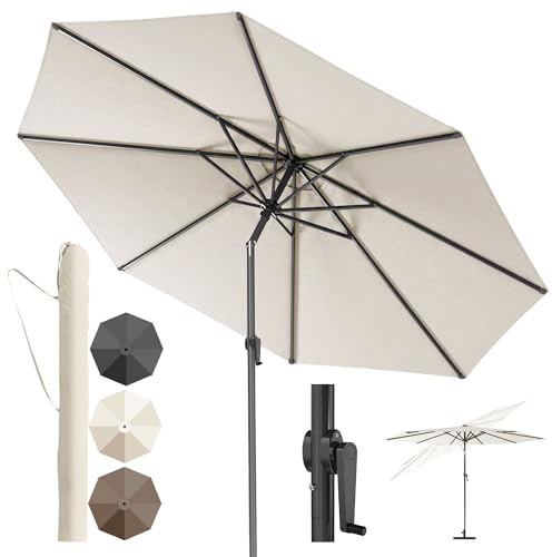 4smile Sonnenschirm 300 cm mit Kurbel, UV 50+ Schutz, Beige