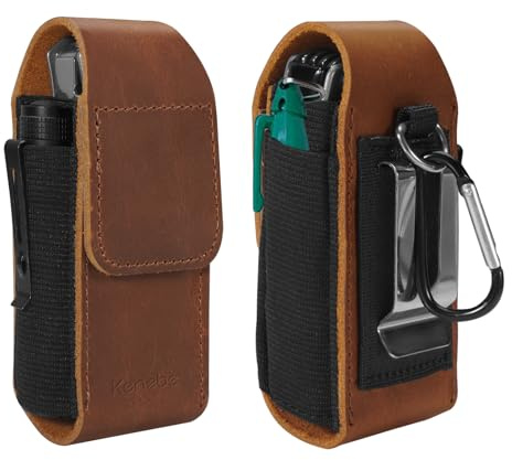 KENOBEE Multiverktygsfodral av läder, hölster med fickor kompatibel med Leatherman Wave Plus Wingman Surge Rev, liten verktygsväska med bältesklämma, EDC-väska för camping vandring