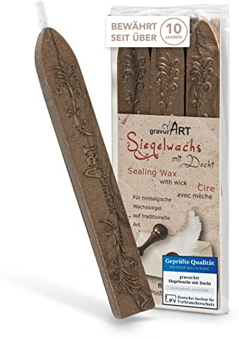 gravurART - flexibles Siegelwachs mit Docht in schoko-bronce, 3 Stangen
