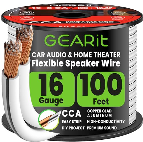 GEARit CCA Lautsprecher kabel 1 x 1,50 mm² 30 Meter Audio Kabel 16 AWG Speaker Cable HiFi Boxkabel 2 Adriges für Audiosystem/Heimkino/Auto Weiß