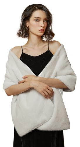 BEAUTELICATE Faux Fur Shawl Wrap Winter Wedding Shrug Bridal Bridesmaid Stole Scarf Women’s Warm Cover Up One Size