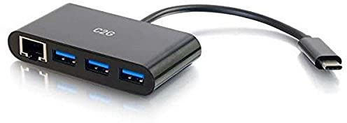 C2G USB-C/Thunderbolt-3 to RJ45 Gigabit Ethernet and 3 x USB-A 3.0 Laptop Adapter Hub, Suitable for MacBook Pro, iMac, Google Chromebook, Pixel, Dell Latitude, XPS and More.
