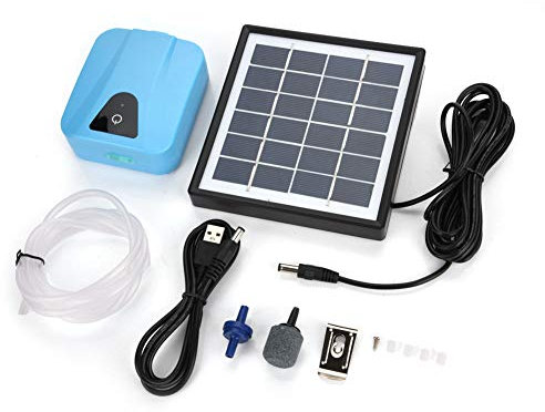 Solar Powered Air Pump - 3600mAh Waterproof Oxygenator for Aquarium, Fish Tank, Pond & Pool, Quiet Solar Oxygen Aerator with USB Backup Charging (14H Runtime)