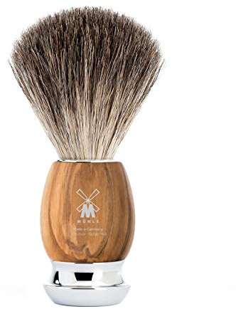 MÜHLE Vivo Rasierpinsel - Rasurpinsel aus reinem Dachshaar - Griff aus edlem Olivenholz und verchromten Metallakzenten