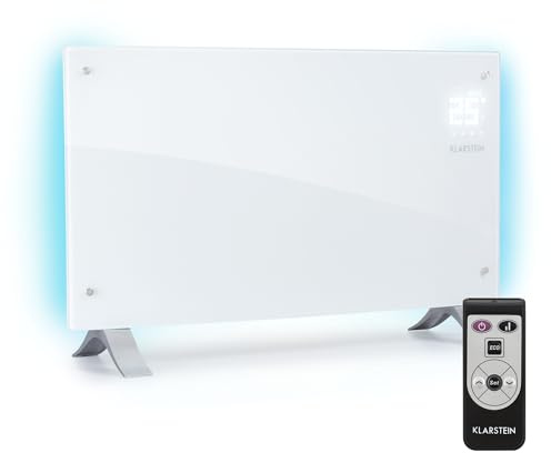 Klarstein Energy Efficient Electric Heaters for Home, 2000W Free Standing Low Energy Convector Heater w/Ambient Lights, Feet, Slim Portable Indoor Silent Storage Heater Wall Mounted Panel