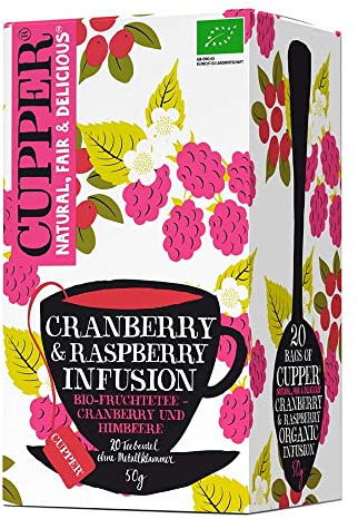 Cupper Früchte-Tee cranberry & raspberry infusion, Cranberry & Himbere, aromatisiert (20x2,5g), 8er Pack