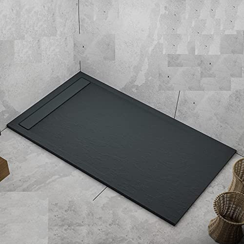 Receveur de douche anthracite RAL7011 en mineralmarbre, effet pierre ardoise, série Lisboa, slim 3 cm, revêtu de Gelcoat, antidérapant