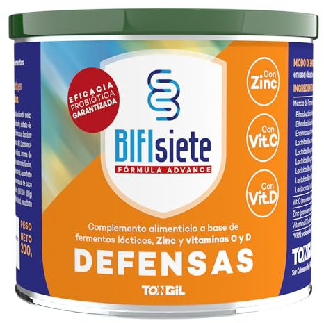 Probióticos en Polvo - Bifisiete Defensas 200g | Probióticos + Vitamina C + Zinc + Vitamina D | Refuerza el Sistema Inmunitario | Sin Lactosa | de Tongil