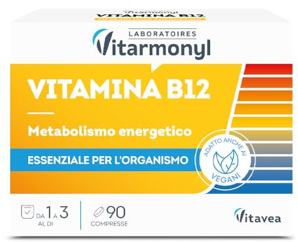 Vitamina B12 - Integratore Alimentare per il Metabolismo Energetico - Per il normale funzionamento del Sistema Immunitario - Integratori Stanchezza - Confezione da 90 compresse - Vitarmonyl