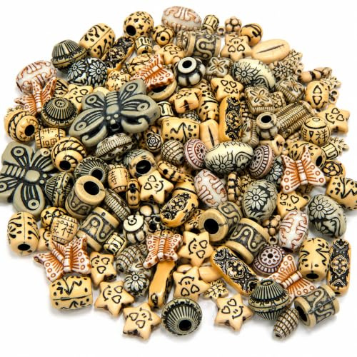 Perlin Acrylperlen Mix 100 g 270 Stück Tibet Antik 6-30 mm | Großloch Designperlen mit Ornamenten für Boho Ketten Makramee Deko Anhänger Bastelsets und kreative DIY Schmuckideen