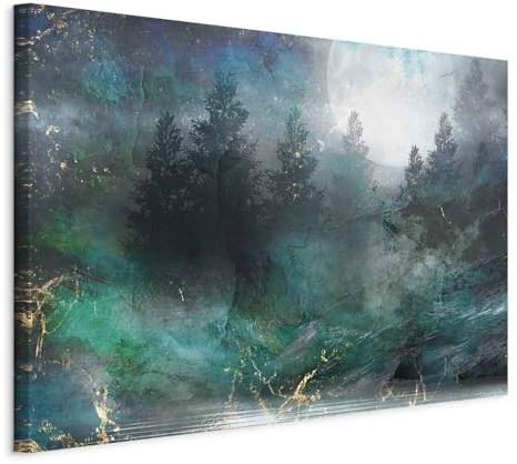 B&D XXL - Akustikbild Wald Bilder Akustikschaum Hochleistungsschallabsorber Schallschutz Leinwand 1 tlg Wandbild Raumakustik Schalldämmung Natur Landschaft Bäume wie gemalt