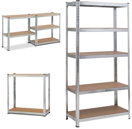Qimu Schwerlastregal Lagerregal Kellerregal Metall Werkstattregal Regal Steckregal,Lagerregal mit 5 Regalböden,bis 875 kg belastbar,200x100x50cm,Verzinkt