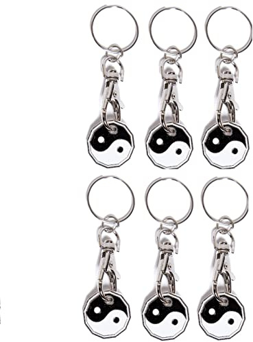 Craft 4 You Pack of 6 x Shopping Trolley Token UK Keyring £1 Coin Shape Pound Tokens Key Ring for Supermarkets Locker Gym (6 x Yin Yang)