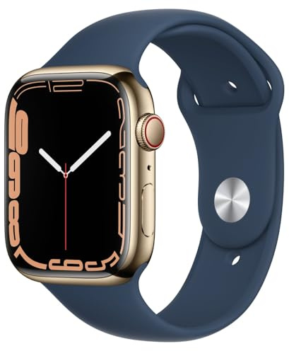 Apple Watch Series 7 (GPS + Cellulaire, 45MM) Boîtier en Acier Inoxydable Or avec Bracelet Sport Cerise Noir (Reconditionné)