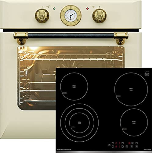 Kaiser Ensemble de cuisinières Autonome Four encastrable EH 6432 ElfBE Eco + KCT 6703 F/3, Four électrique encastrable rétro, tournebroche, 10 fonctions+ table de cuisson à induction, 60 cm