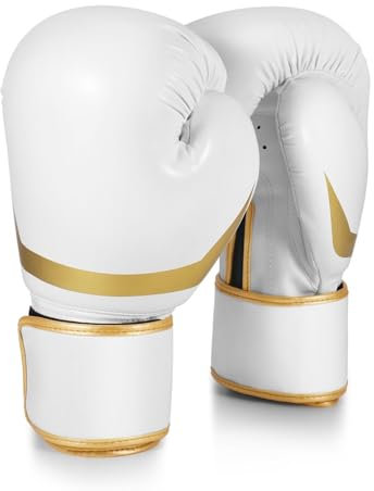 Flexzion Guantoni da boxe da 283,5 g, per uomini, giovani e donne, guanti da boxe da 283,5 g, per kickboxing, MMA, Muay Thai, allenamento, risparmio, bagaglio con fascia per il polso, bianco