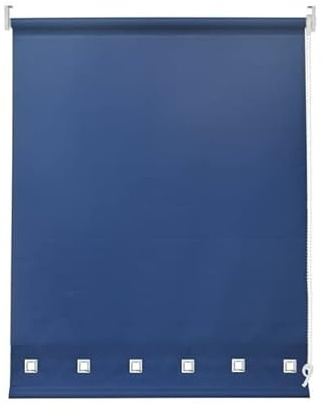 Square Eyelet Windows Roller Blinds Polyester Fabric, Easy Fit Trimmable, Blind with Metal Tube and Child Safe Fittings (Navy-Blue, Width 90cm x Length 165cm)