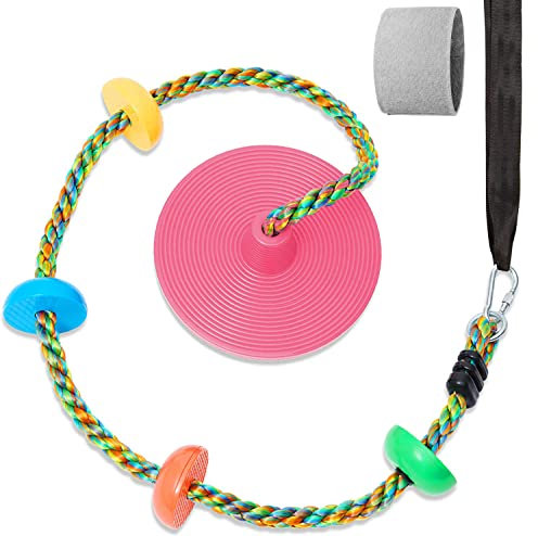 Tree Swing for Kids Backyard Single Disc Rope Climbing Seat for Tree Indoor Outdoor Playground Swing Set Accessories with Thickening Strap-Pink