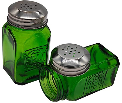 Kerixi Old-Fashioned Retro Salt and Pepper Shakers Green Glass