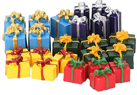 JTLB 25-teiliges Harz-Weihnachtspakete, Figuren-Set, Weihnachtsbaum, Kleine Geschenkboxen, Miniatur-Weihnachtsschmuck, Mini-Geschenke Zum Basteln, 1:12,