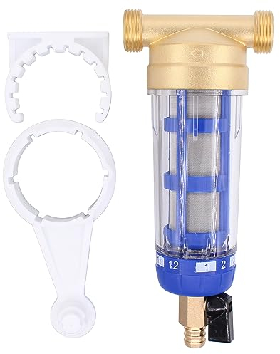 Water Filter Reusable Backwash Filter Water Prefilter Descaling Regulator Filter House Water Filter Well Water Hose Sediment Filter 3/4 Inch Water Purifier for Whole House Water Supply System